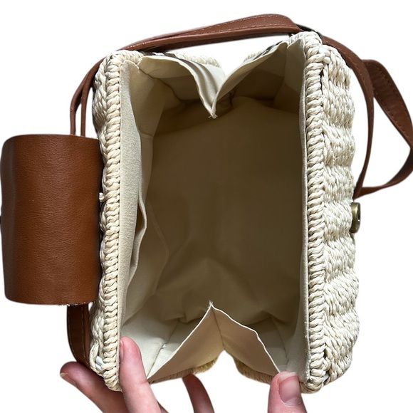 Brand New Women’s Cream Basket & Faux Brown Leather Purse w/ Colourful Beads - Picture 7 of 9